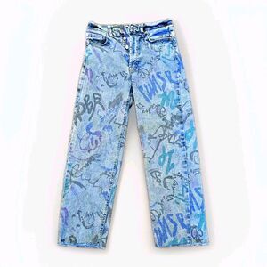 Target Wild Fable Womens Jeans Super High Rise Straight Size 6 Graffiti Print